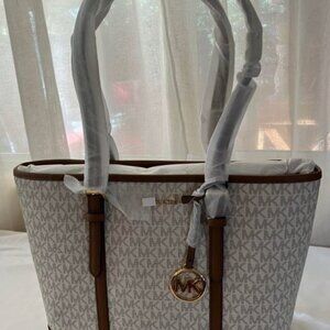 M Kors LARGE Jet Set Travel Tote Leather Trim NWOT